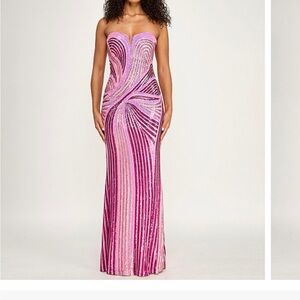 Magenta Strapless Pink Sequin Column Gown